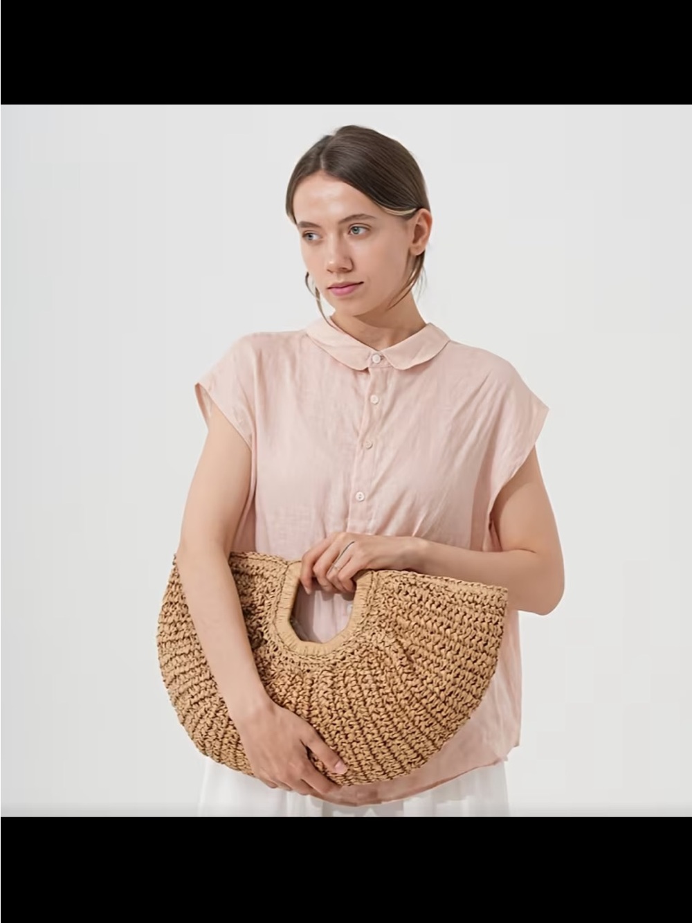 Affordable Fashion Finds Woven Half-Moon Tote in Tan - Picture 3 of 5